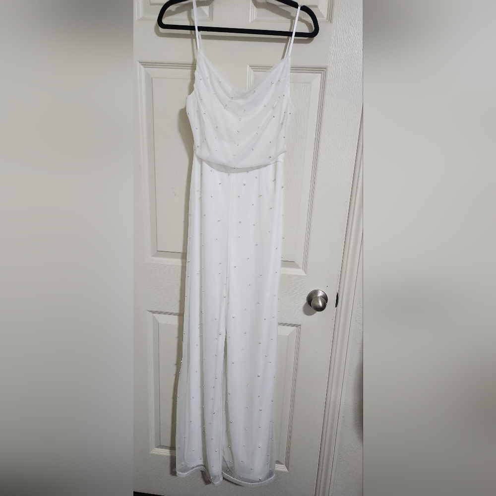 Fashion Nova White Beaded Junpsuit